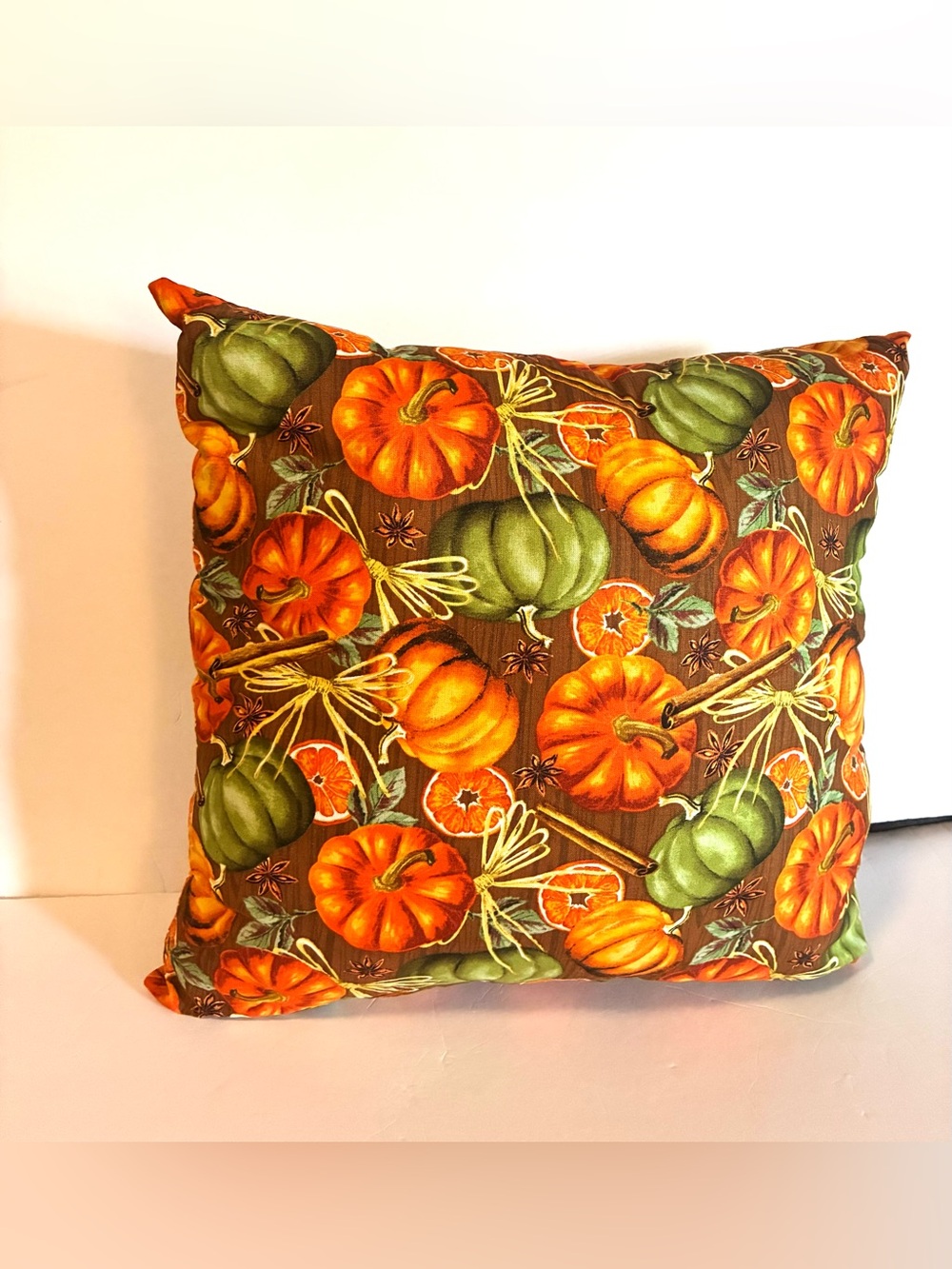 Autumn Pumpkin Decorative Pillow - Orange & Green - Picture 2 of 3